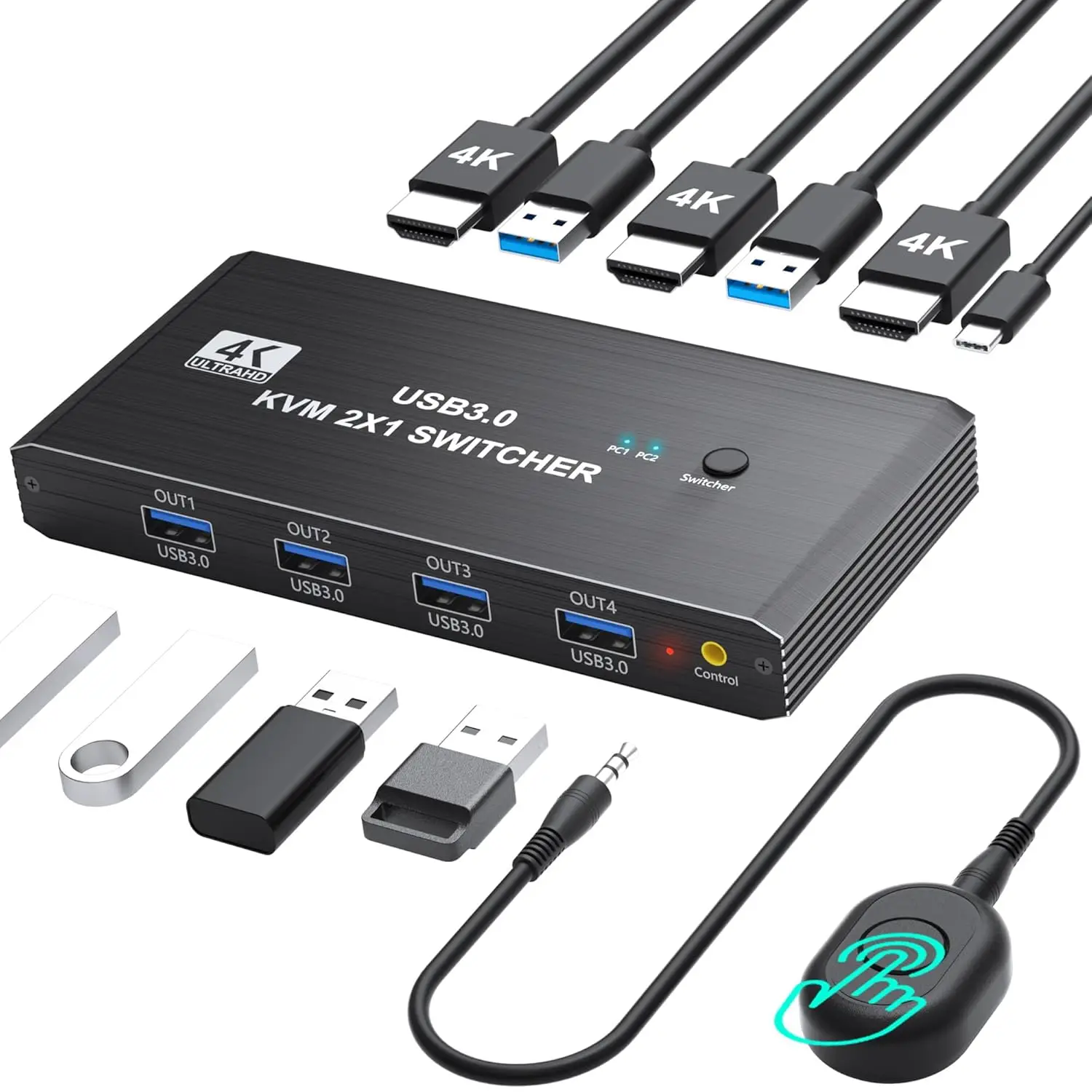 JavicTech HDMI KVM Switch 1 Monitors 2 Computers for 2 Computers Share 1 HDMI-compatible Monitor and Keybord/Mouse/Printer etc