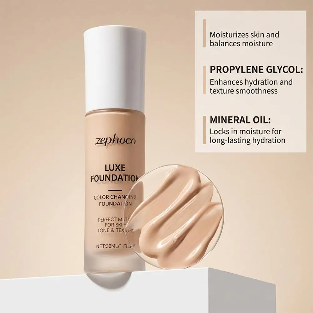 Thermal Color Changing Foundation Makeup,Long-Lasting Skin Tone Adaptation Face Foundation,Lightweight Concealer Base Makeup