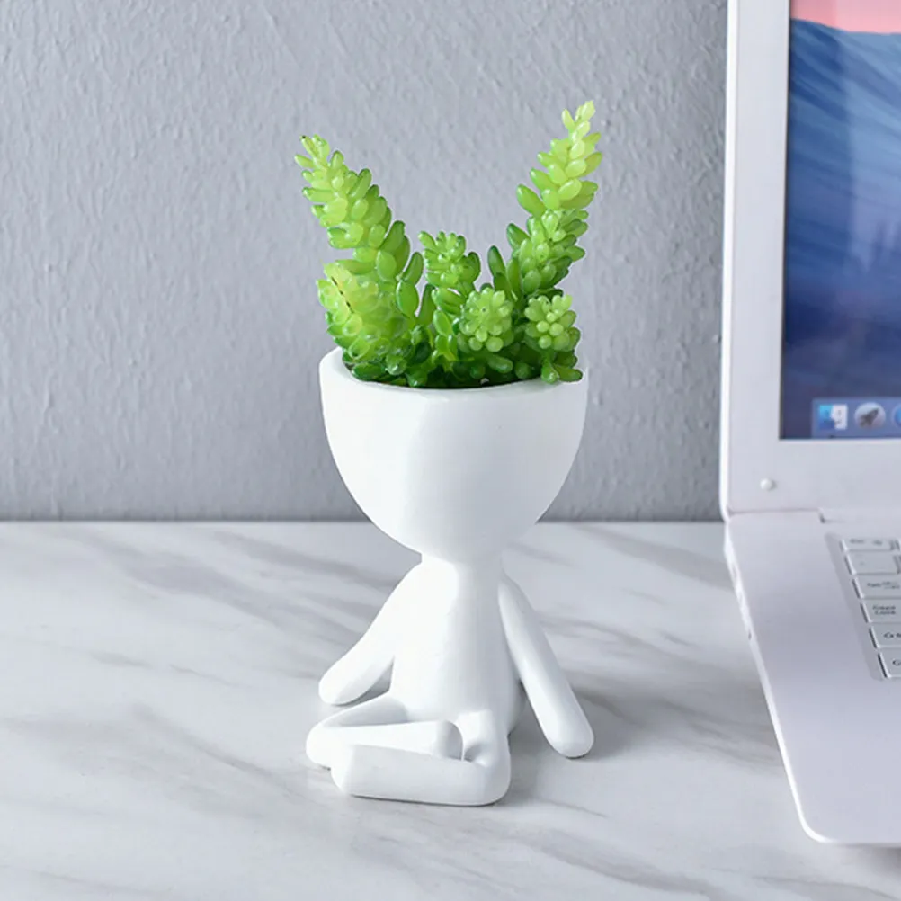 2Pcs Ceramic Humanoid Flowerpot Decorative Desktop Plant Pot for Succulents Cacti Herbs Indoor Garden Balcony Office Windowsill