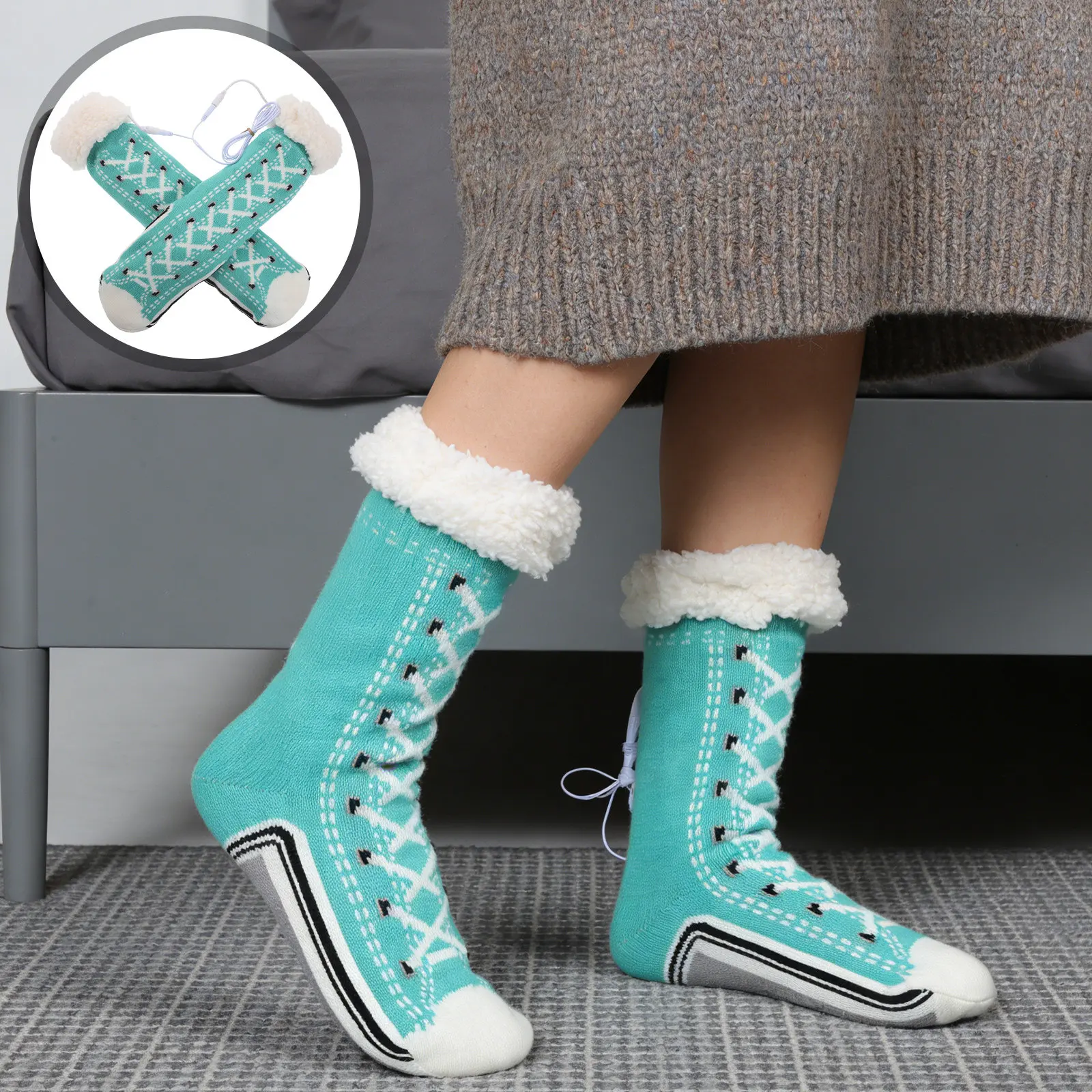 

1 Pair USB Electric Heated Socks Winter Thermal Foot Warmer 45Cm Knitted Heating Pad Anti-Slip Warm Feet Socks for Men Women