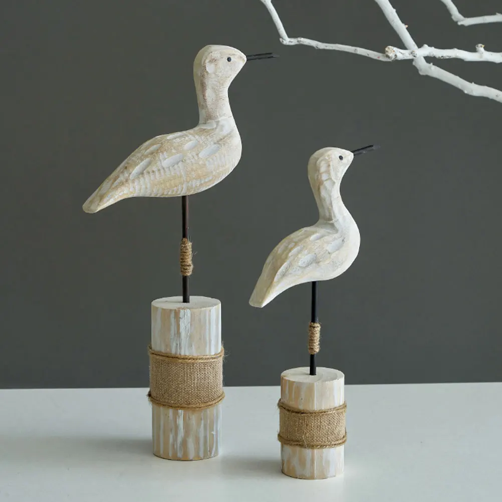 

2pcs Handcrafted Seagull Statue Statue for Lake House Decor Mediterranean Style Rustic Sea Bird Figurine Wooden Shore Bird