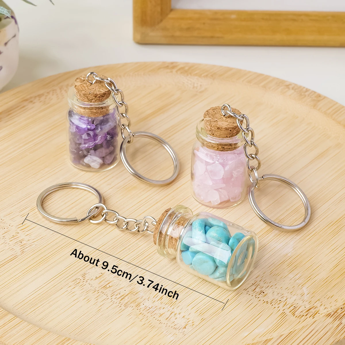 1pc Natural Crystal Chips Drift Bottle Keychain, Quicksand Wishing Bottle Car Pendant, Bag Keychain, Ideal Gift for Gifting