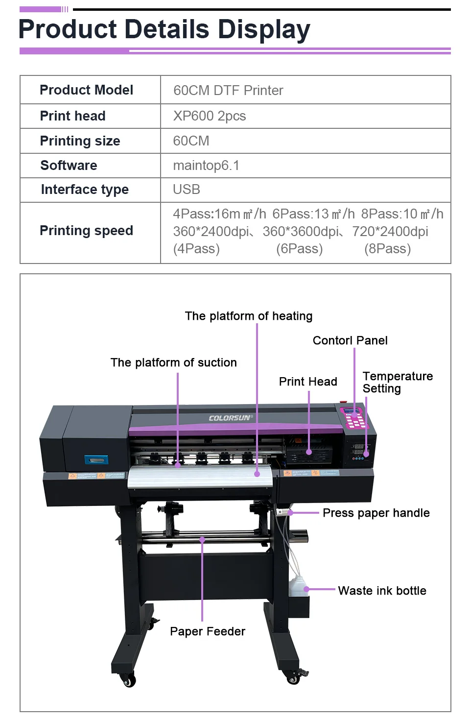 A1 DTF Printers For Epson XP600 impresora a1 dtf T-shirt Printing machine 60CM A1 DTF Printers For T-shirt Hoodies Bags Shoes