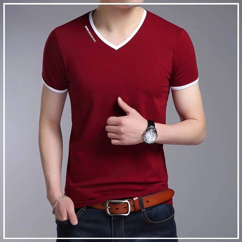 

2024 New Summer Korean Version Trendy and Versatile V-neck Color Blocking Casual Oversize Short Sleeved T-shirt for Men