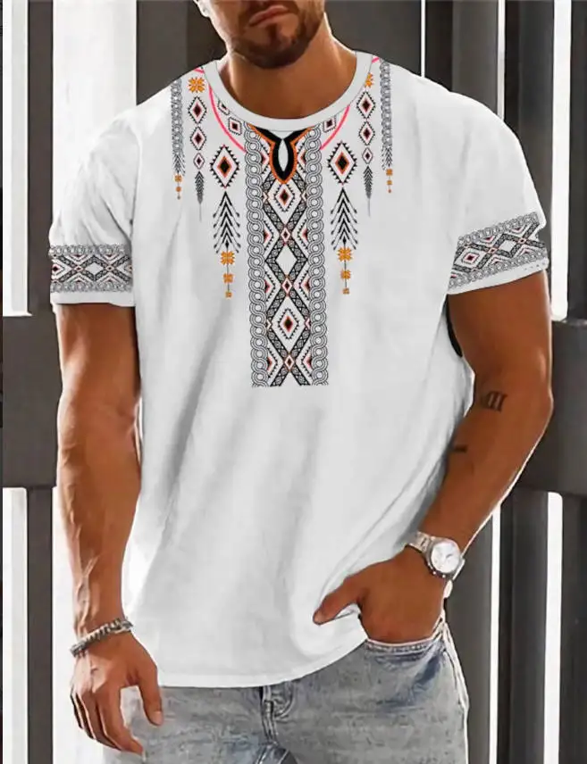 Tribal Totem Pattern 3d Printed T-Shirt Summer Men\'s T-Shirt Fashion Round Neck Short Sleeve Outdoor Sports T-Shirt Quick Drying