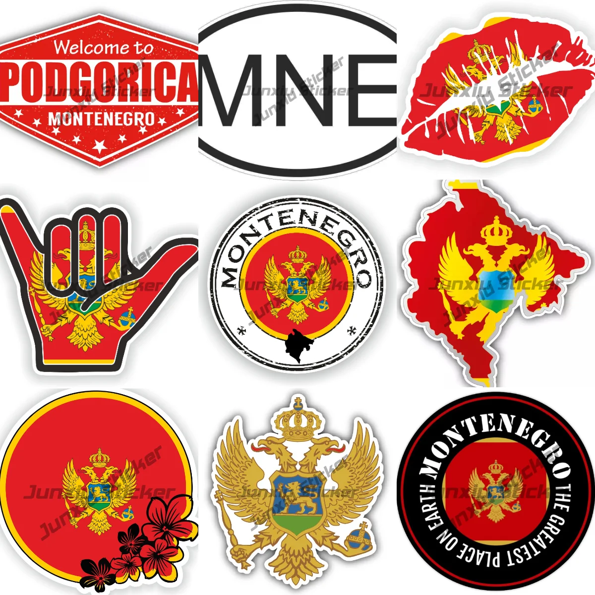 

Montenegro Map Flag Silhouette Coat of Arms Country Code MNE Oval Sticker with Flag Waterproof Vinyl Decoration for SUV Bumper