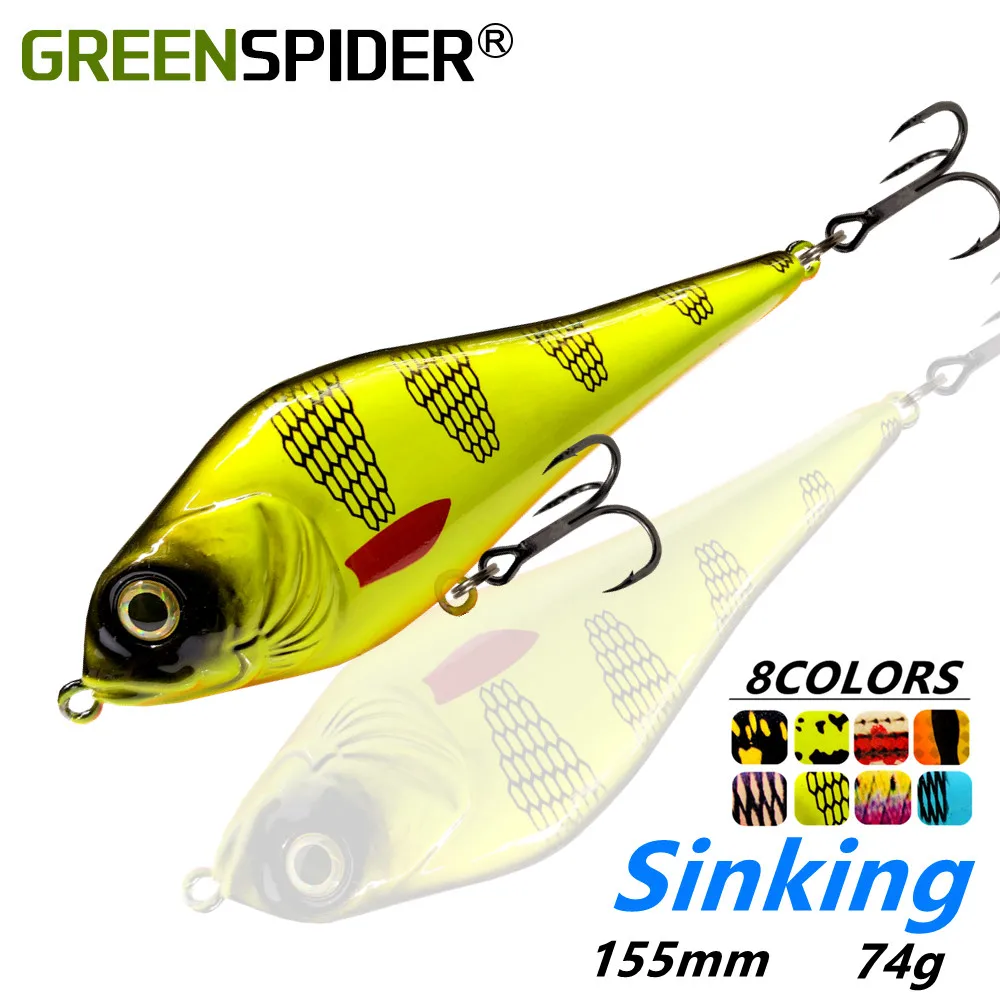 GREENSPIDER Salmo Slider Sinker Jerkbait Fishing Lure VIB Pike 155mm 74g Crankbaits Jerkbaits Fishing lure leurre pesca