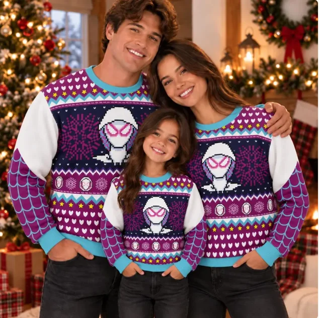 2026-2027 Autumn Winter Spider Christmas Round-neck Sweater Pixel Style Ugly Sweater Festival Fan Family Matching Clothing Top