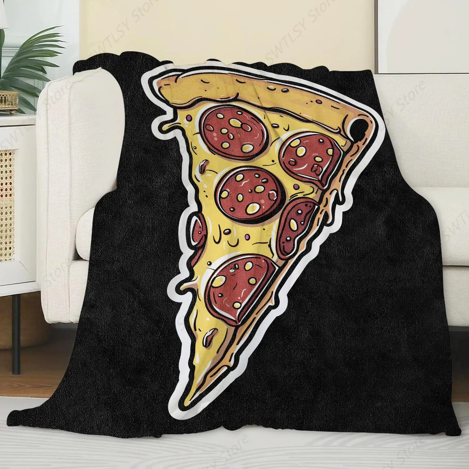 Pepperoni Pizza Slice Blanket,Gifts for Food Lovers,Lightweight Minimalism Flannel Throw Blankets,Black Background Throws Home