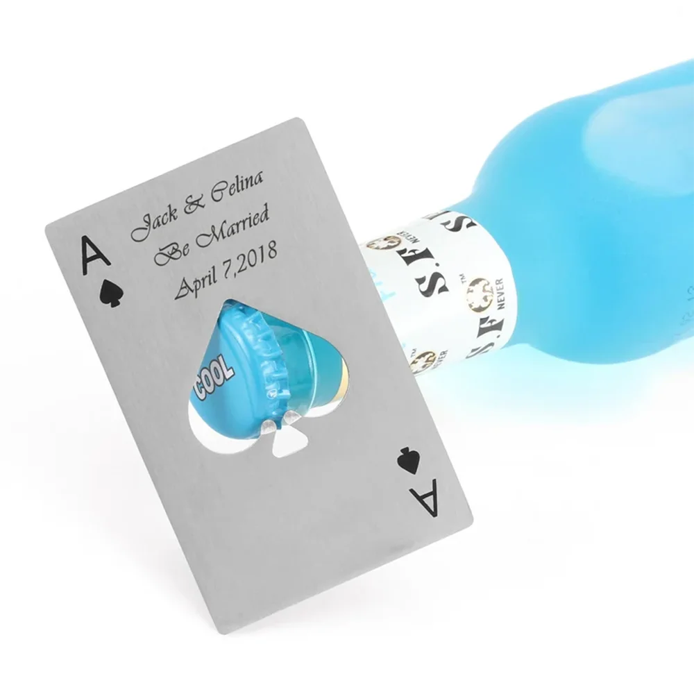 Customized Personalized Metal Stainless Steel Spade A Bottle Opener Credit Card Poker Bottle Opener Beer and Juice Bottle Opener