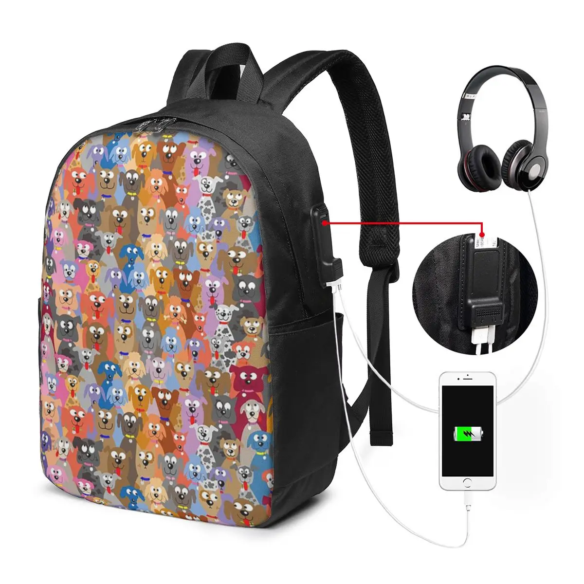 Cartoon Various Dog Puppy Patterns Backpack Travel Notebook Bag Computer College Student School Bag Laptop Shoulder Bags