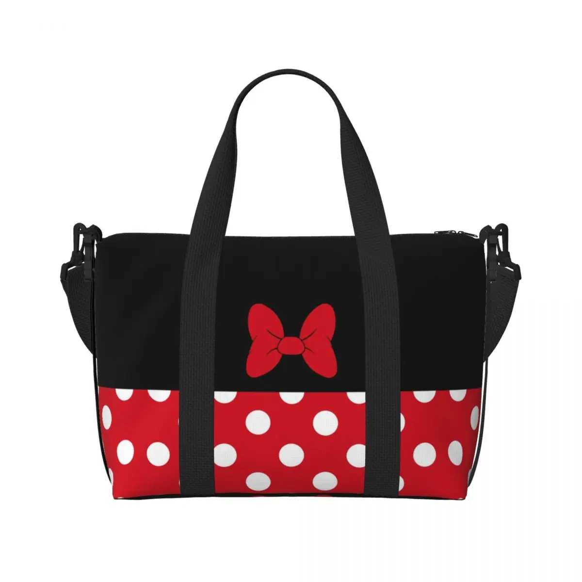 Custom Cartoon Mickey Minnie Mouse Beach Tote Bag Women Extra Large Gym Carry On Animated Polkadots Travel Shopping Bags