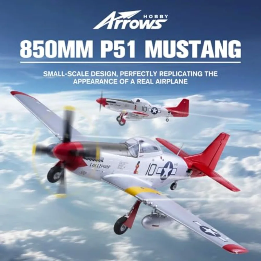 RC airplane propeller for adults, P-51 model, 850mm, vector flight stabilization system, PNP configuration no battery, no charg