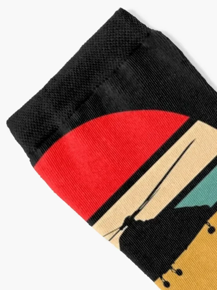 Vintage Pilot Sunset helicopter Socks custom sports Stockings man custom warm winter Men Socks Women's