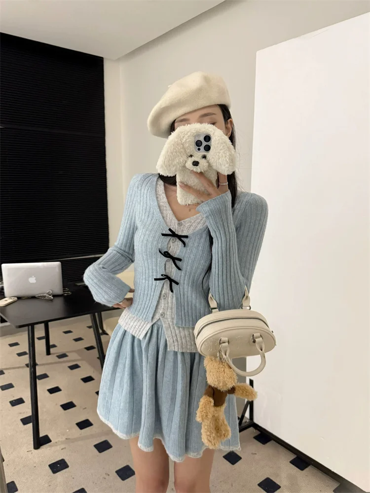 

Женский модный кардиган с V-образным вырезом и узором «узел», в корейском стиле, для повседневной носки, с длинными рукавами, стандартный крой