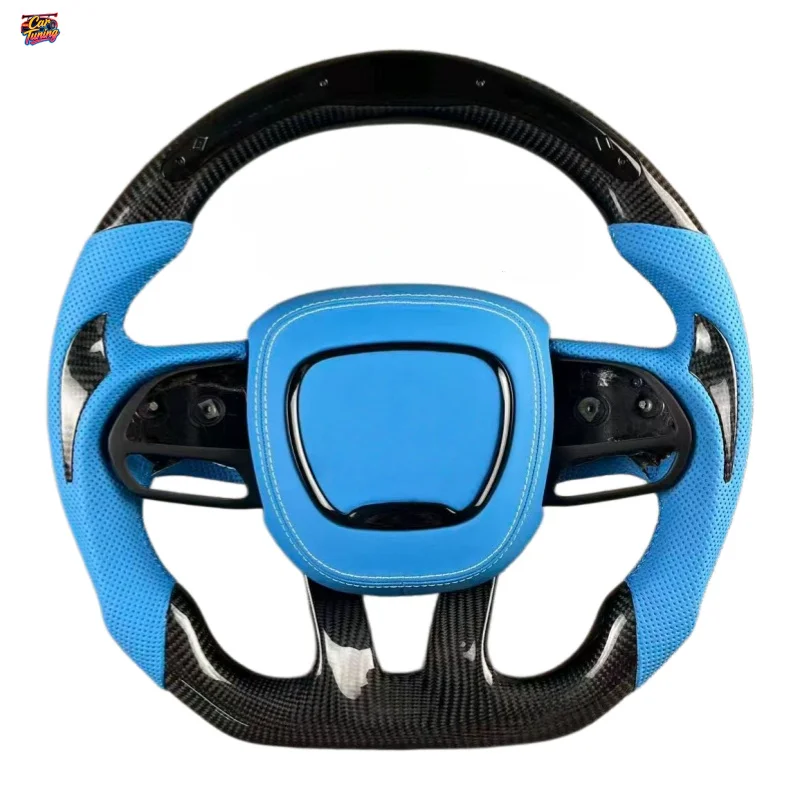 Carbon Fiber Steering Wheel for Dodge Charger Challenger Hellcat Flat Bottom Custom V1 Without Airbag