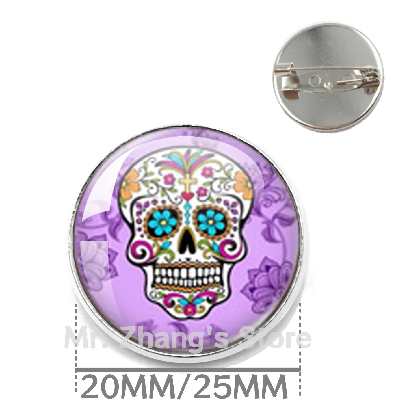  Mexico Candycolor Skeleton 20MM/25MM Glass Cabochon  Brooch Bohemia Brooch Personalized Jewelry Day of the Dead Gifts
