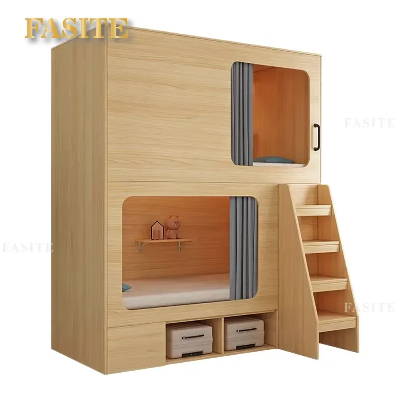 For Youth Hostel Space Capsule Bed Solid Wood Staff Dormitory School Apartment High Low Bunk Bed All Inclusive Upper Lower
