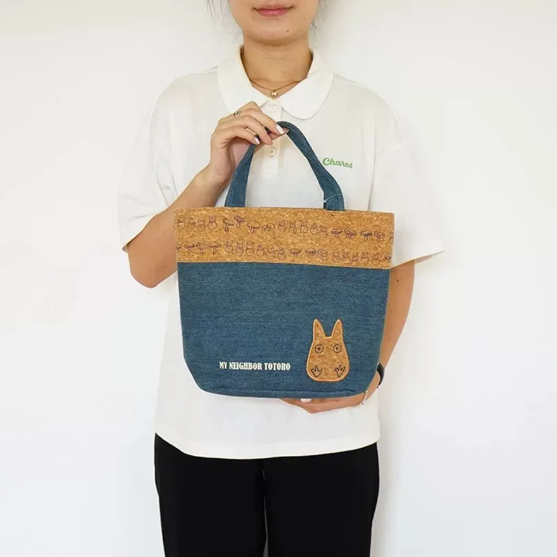 New My Neighbor Totoro Denim Thermal Lunch Bag Cute Cartoon Portable Insulated Handbag Student Cooler Tote for Food Storage view 2