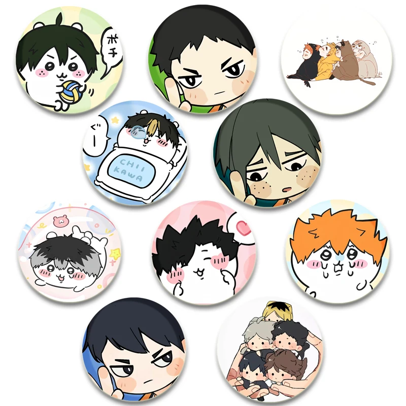 Anime Haikyu!! Round Cartoon Funny Snap-in Brooches for Backpack Cothes Accessories Collection Badge Hat Decoration Jewelry Gift