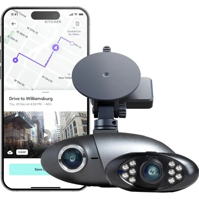 HOME. Pro Dual Dash Cam - 1 Year App Subscription Included - Unlimited Cloud Storage, Drive Recordings, Parking Mode,Night