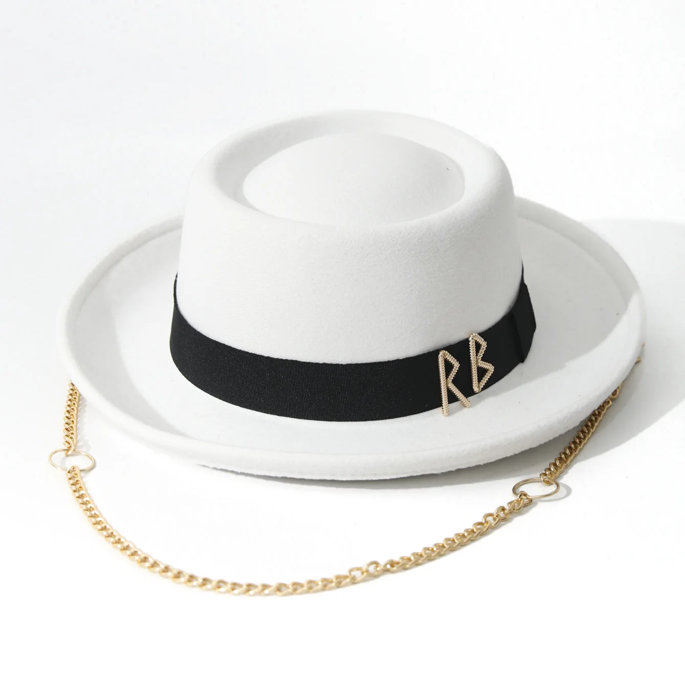 RB Round Crown Soft Wool Felt Hat, Войлочная шляпа RB Hat with Chain