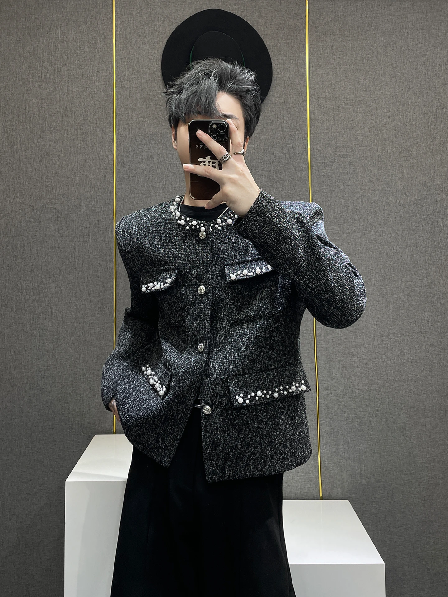 

ort Embroidered Jaet with Pearl oulder Pads for Men Autumn New Arrival Faionable Casual Sle Polyester Fiber