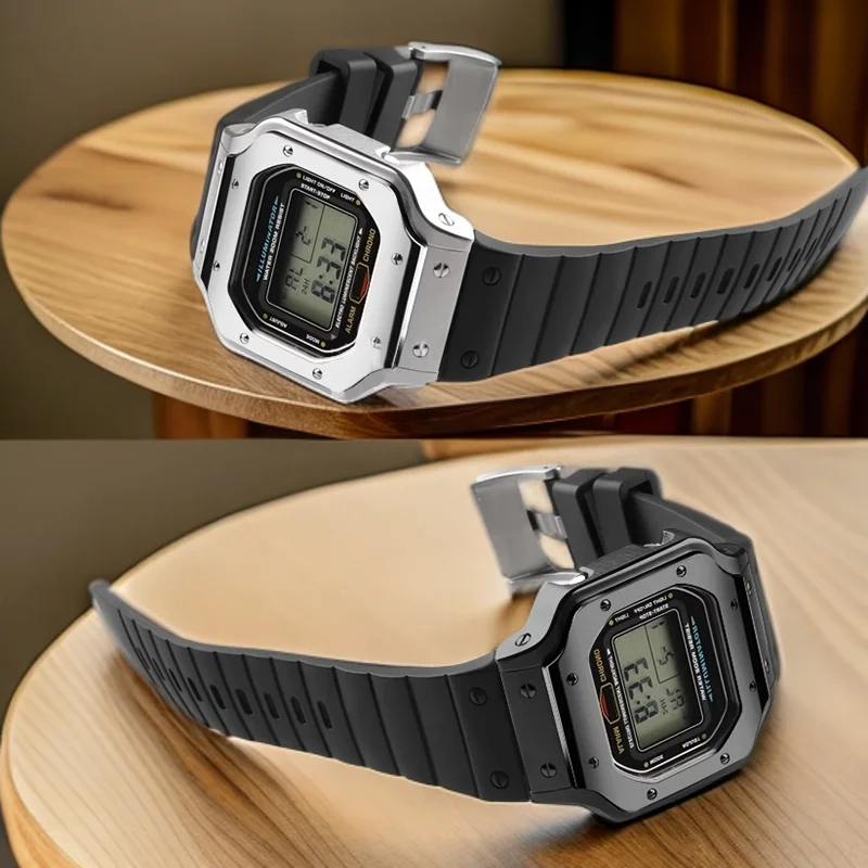 Zestaw modowy Metalowa Obudowa Zegarka Zestaw do Casio G-SHOCK DW5600 GW-B5600 Pasek ze Stali TPU Modyfikowany Bezel ze Stali Nierdzewnej Nitowany Pasek do Zegarka