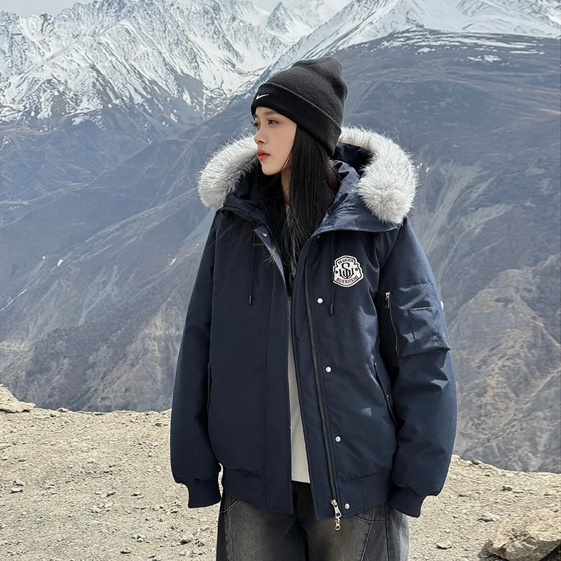 معطف الشتاء الرجعية المرأة مقنعين أسفل سترة الفراء طوق تنوعا ملابس خارجية سميكة البوليستر النسيج طويلة الأكمام نمط التنقل #3