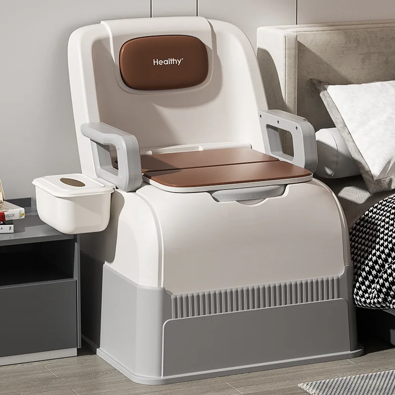 Adult Portable Commode Chair Elderly Pregnant Bedside Toilet Stool Plastic Removable Seat with Inner Bucket and Padded Sofa