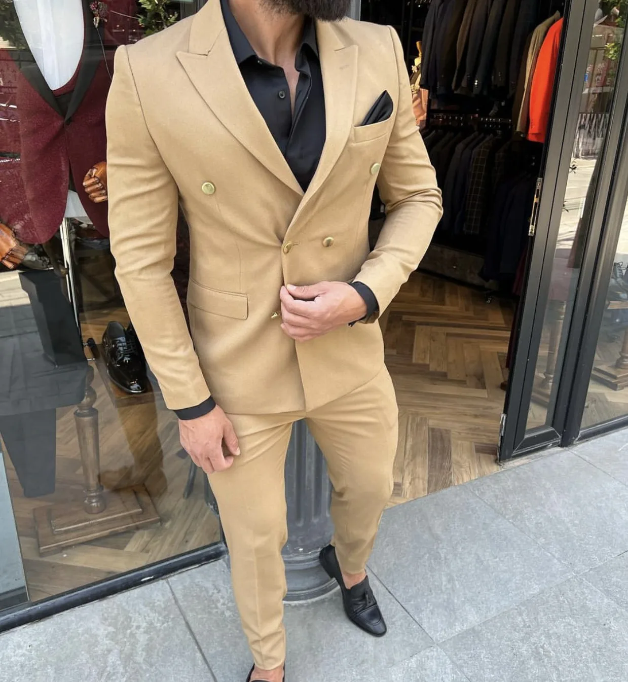 Khaki männer Anzüge Bräutigam Tragen Für Hochzeit Smoking Slim Fit Party Formal Outfits Blazer (Jacke + Hosen) 2023