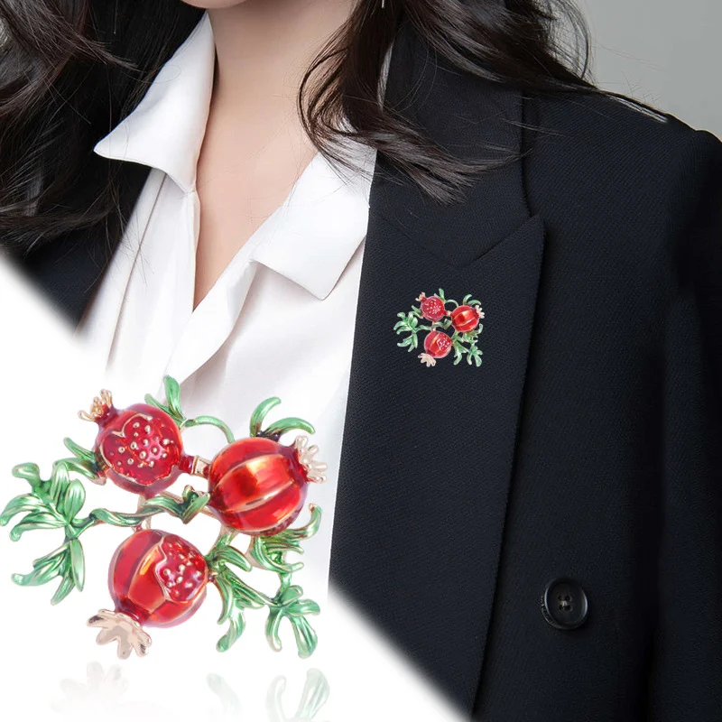 Creative New Fashion Fruit Pomegranate Painting Oil Brooch Female Clothing Lapel Pin Plant Enamel Brooches For Woman