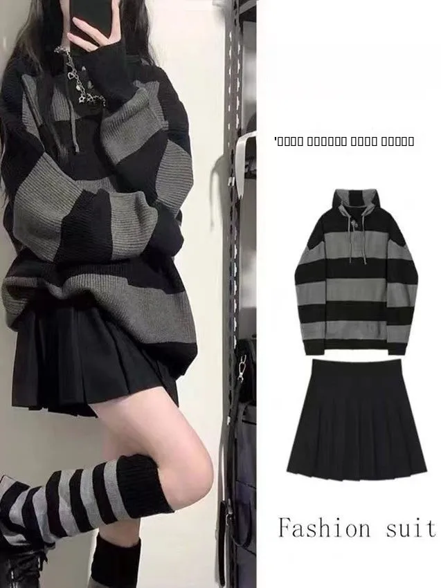 Loose Knitted Sweater Women's Faion Design Vintage Japanese Sle Mid-Length New 2025 Comfortable Sle Commute Outerwear