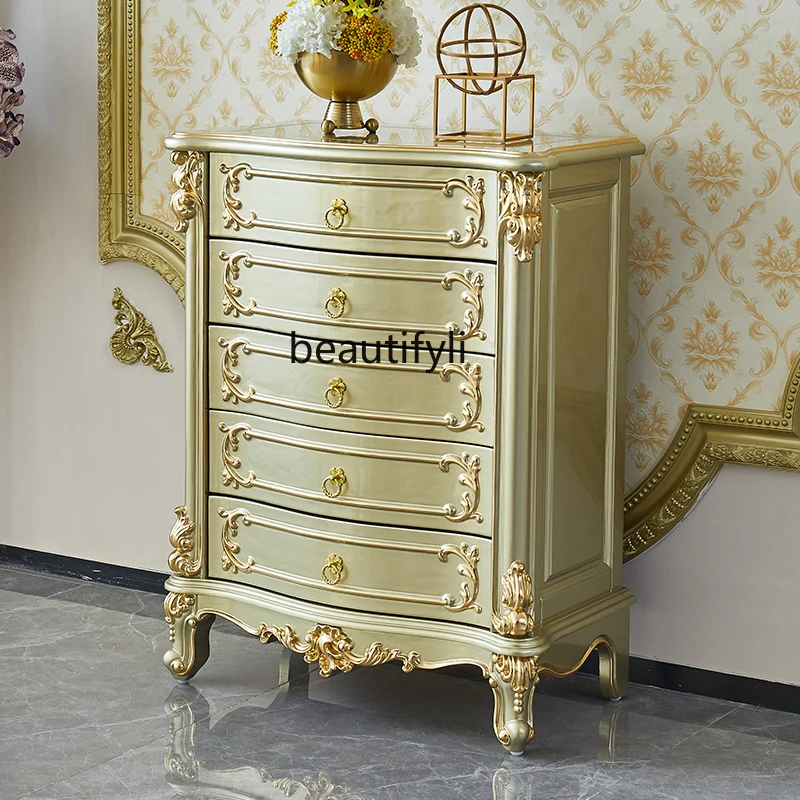 All solid wood chest of drawers American four-chest cabinet bedroom storage locker engraving