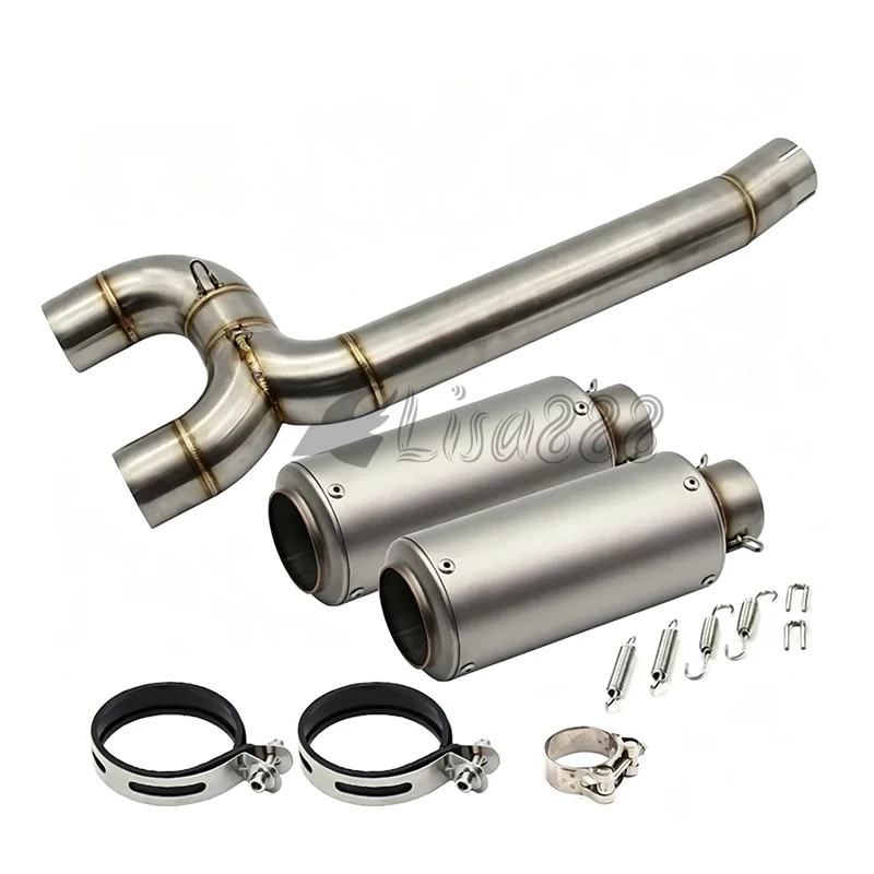 Laser/Sticker Motorcycle Full System Middle Pipe Link Tube 2PCS Exhaust Muffler Motorcycle Accessories For Yamaha FZ6 FZ6N FZ6S view 3