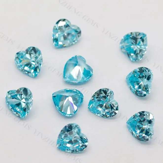 AAAAA Cubic Zirconia Heart Shape Aquamarine Colour Synthetic For Jewelry Making Rings Earring  Loose Gemstones view 3