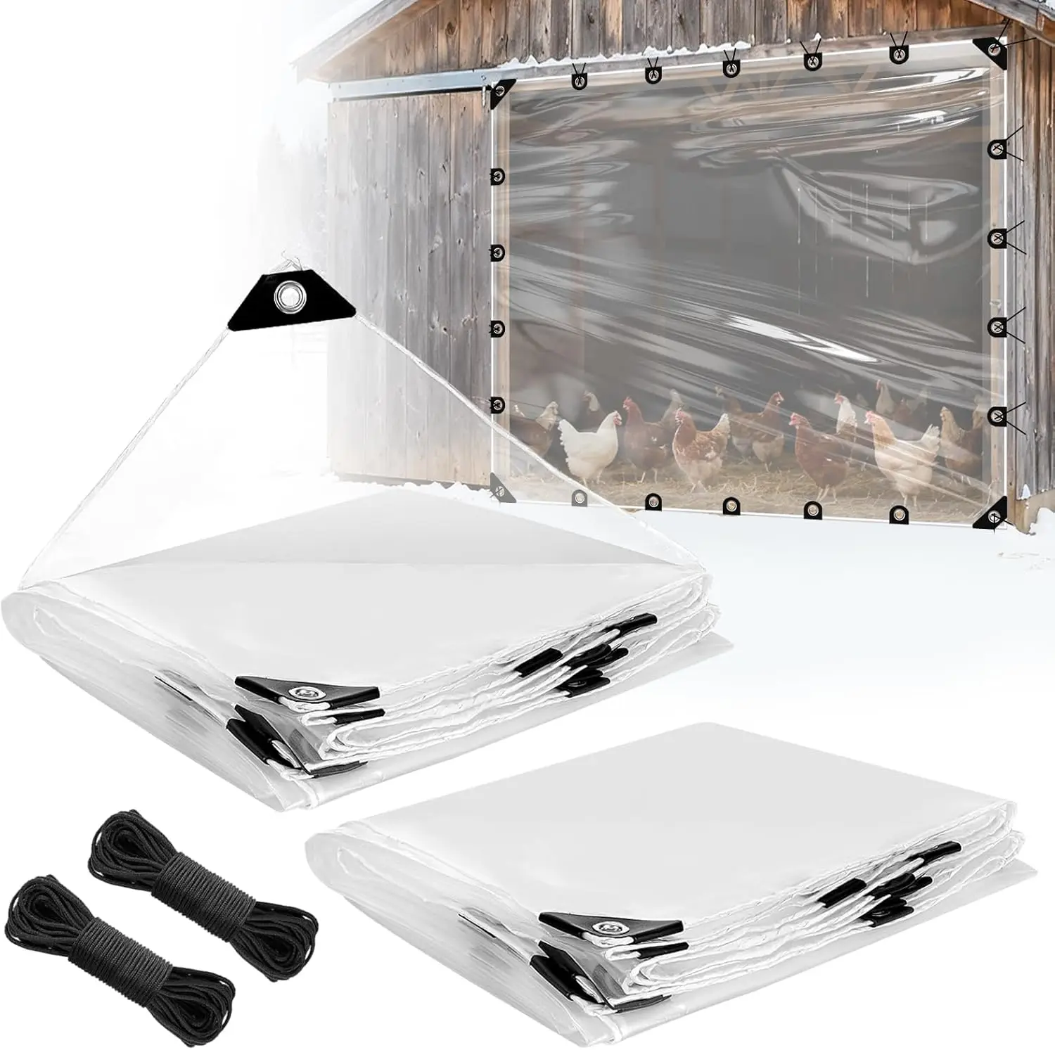 

8x10ft Anti-Tear Clear Tarp Waterproof for Patio Winterizing - 2pcs Windproof Poly Tarpaulin, Heavy Duty Transparent Enclosure w