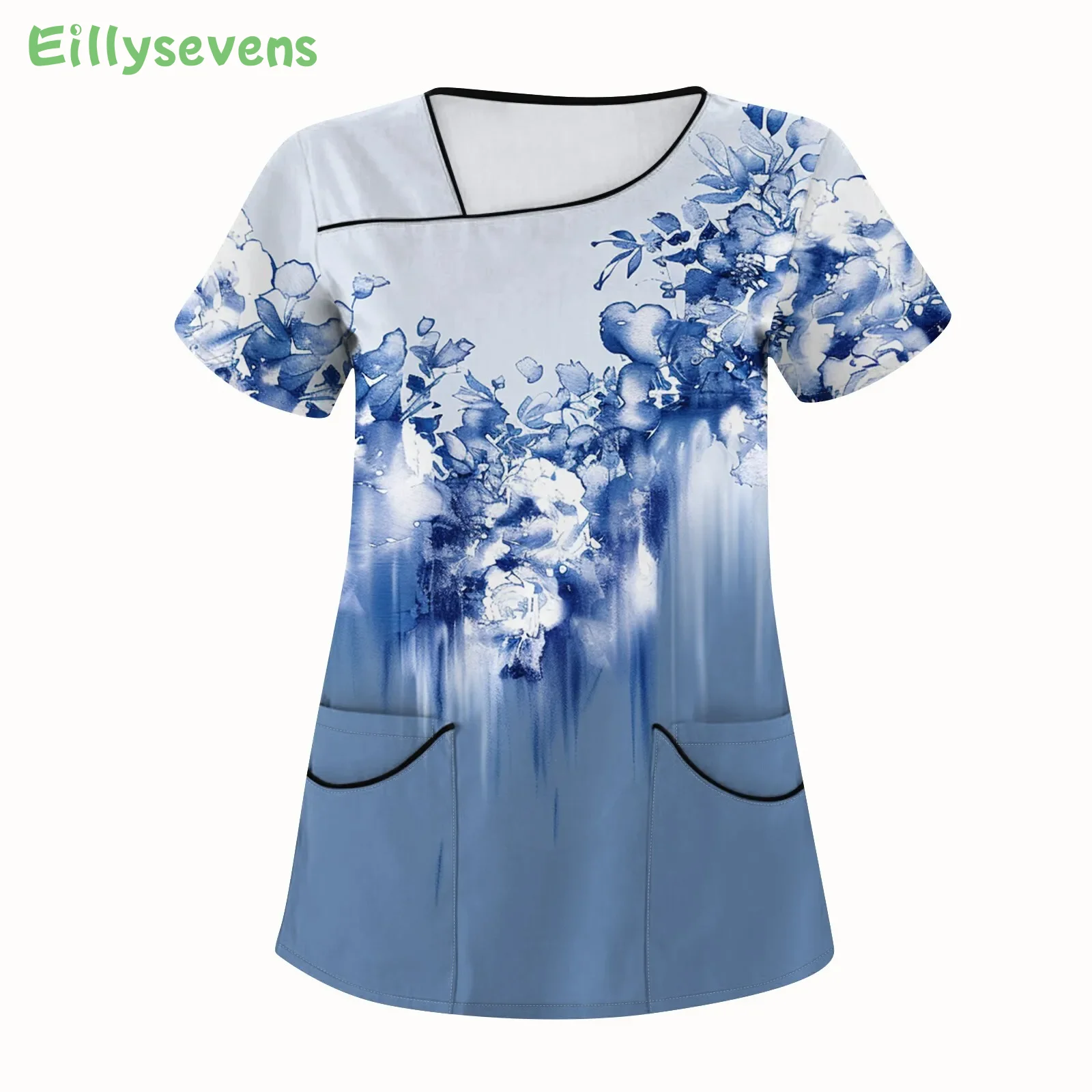 Working with Pockets Clothes for Women Painted Pattern T Shirts for Woman New Arrivals Medical Uniforms Ropa Para Mujer