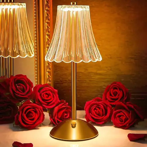 Sunset Lamp Retro Crystal Table Lamp LED Touch Sensor Postmodern Light Rechargeable Wireless Reading Lamp for Hotel Bar Decor