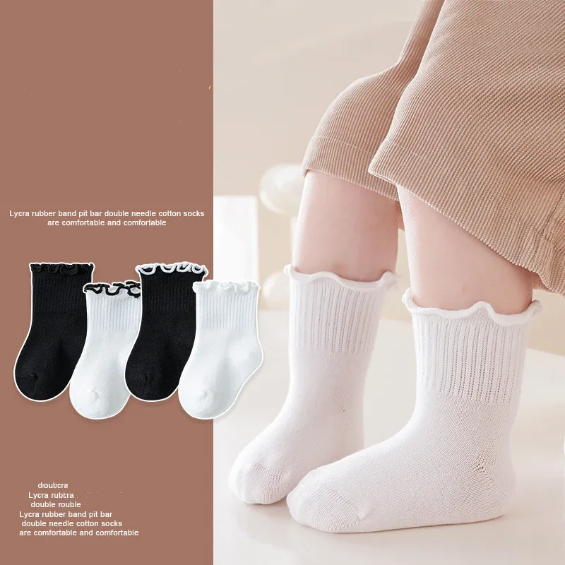 White Black Socks Babies Girls Simple Versatile Mid Length Socks Toddler Fashion Simple Cotton Soft Solid Color Short Stockings