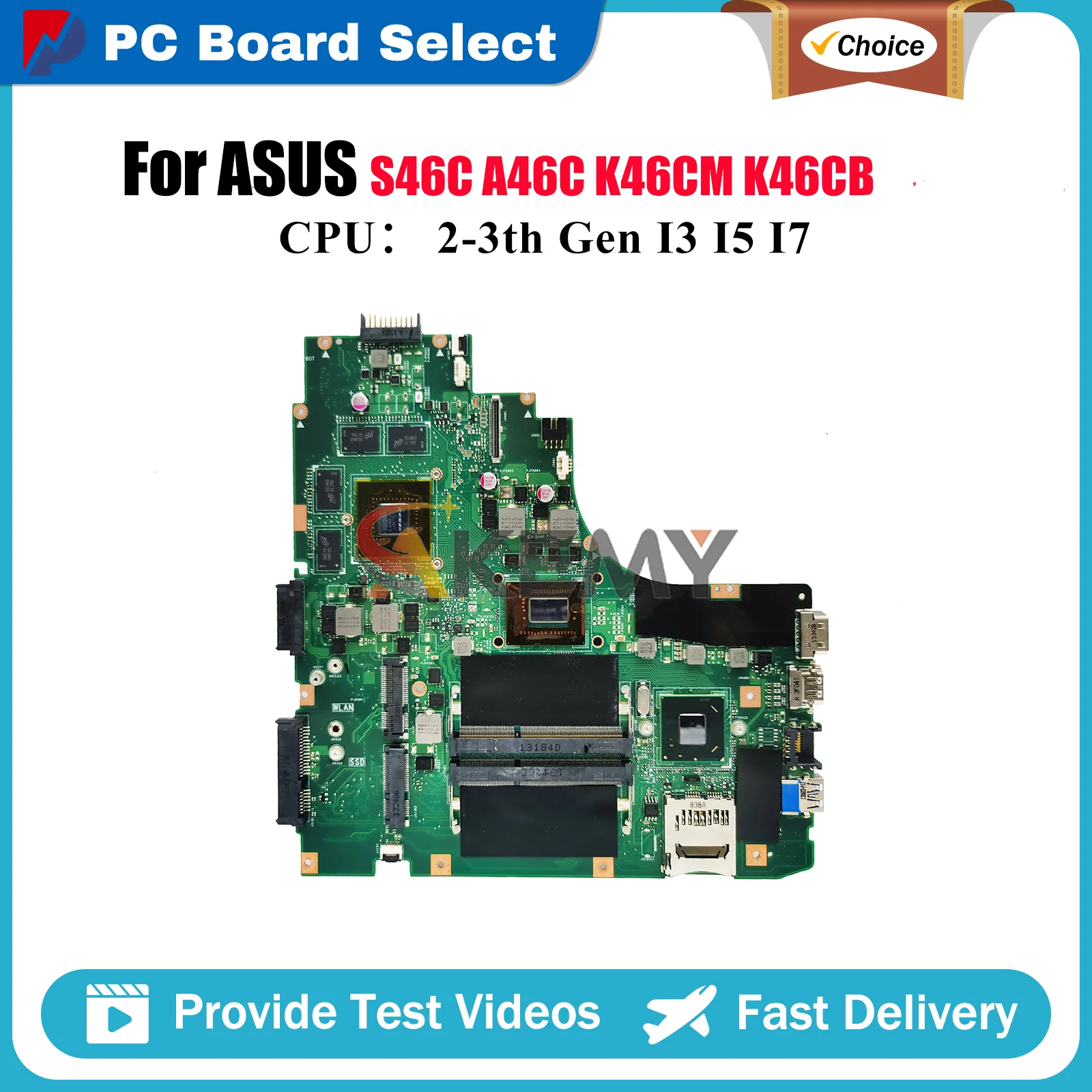 

Материнская плата K46CM для ноутбука ASUS K46CM S46C K46C K46CB A46C, материнская плата для ноутбука с процессором I3 I5 I7, 100% тестирование, ОК, быстрая доставка