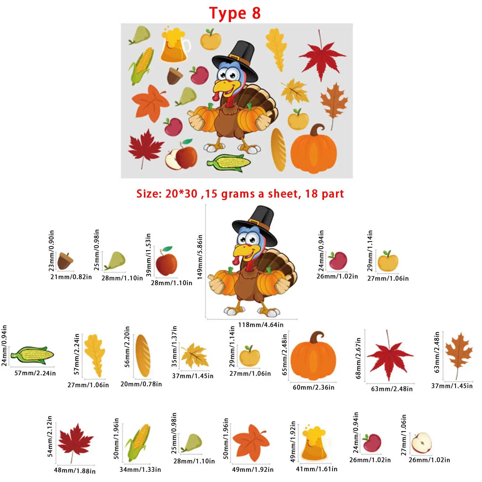 Abóbora Decalque Adesivos, Maple Thanksgiving Decorações