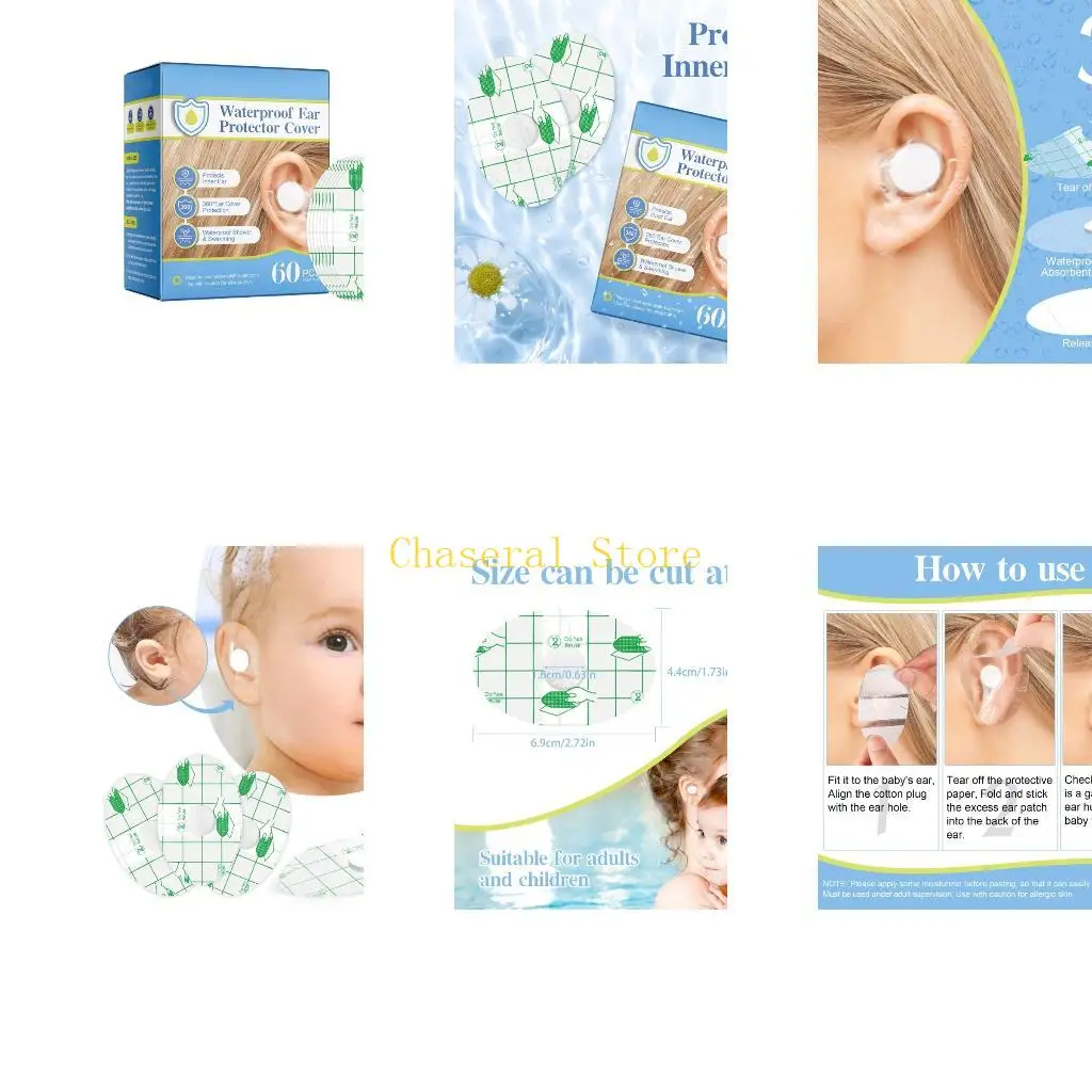 E7CE Set of 1 Box Child Waterproof Ear Cover Sticky PET Ear Patches Perfect For Swimming Pool Or Beach Activity