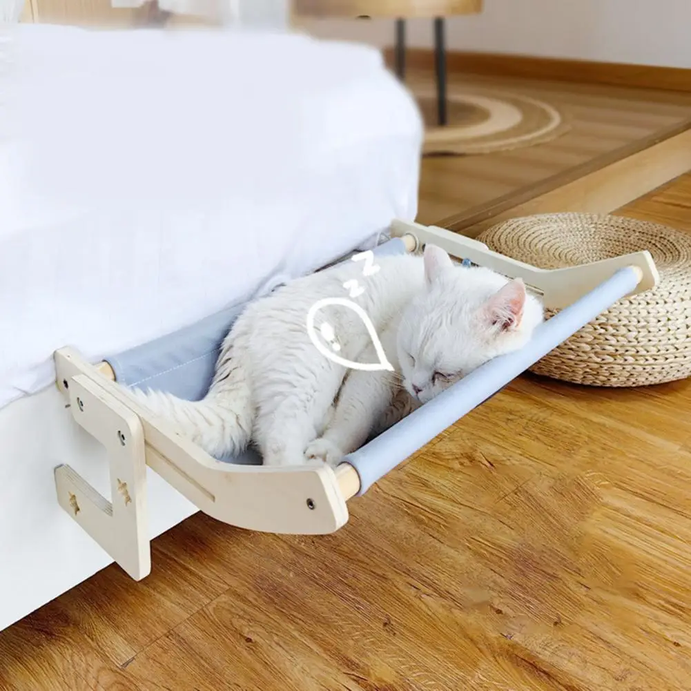 Wooden Cat Hammock Heavy Duty Cordless Cat Window Perch Adjustable Cat Seat Wall Shelves for Bedsides Window Drawers