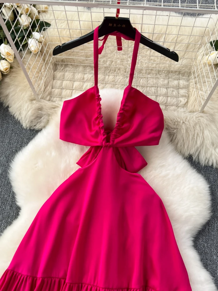 Robe longue bohème sexy pour femmes, robes de plage pour dames, robe trapèze mince, robe longue rose élégante, robe éducative, été, dos nu, col en V