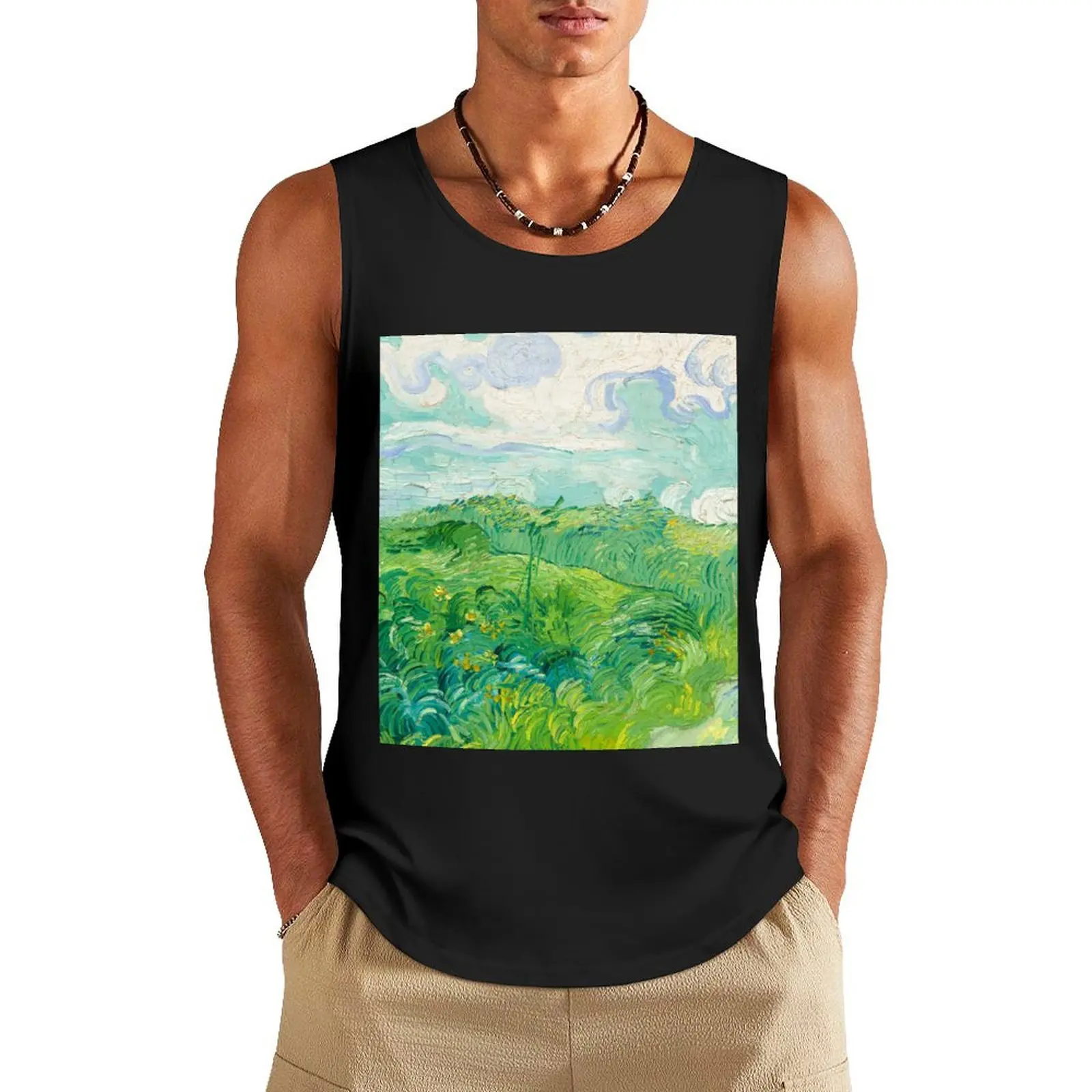 Green Wheat Fields Auvers Van Gogh Fine Art Tank Top T-shirt for fitness t-shirts for men