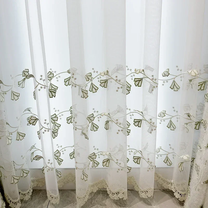 New Light Blue Embroidered Window Screen Spliced Jacquard Chenille Curtains For Living Room Bedroom Balcony Custom Valance