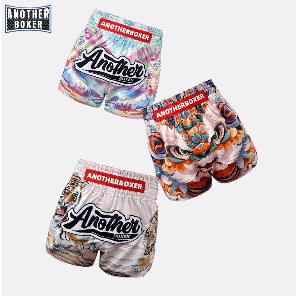 شورت الملاكمة التايلاندية، طباعة النمر كيك بوكسينغ MMA Highwaist للجنسين Ttunks للرجال والنساء قماش المنافسة التدريبية