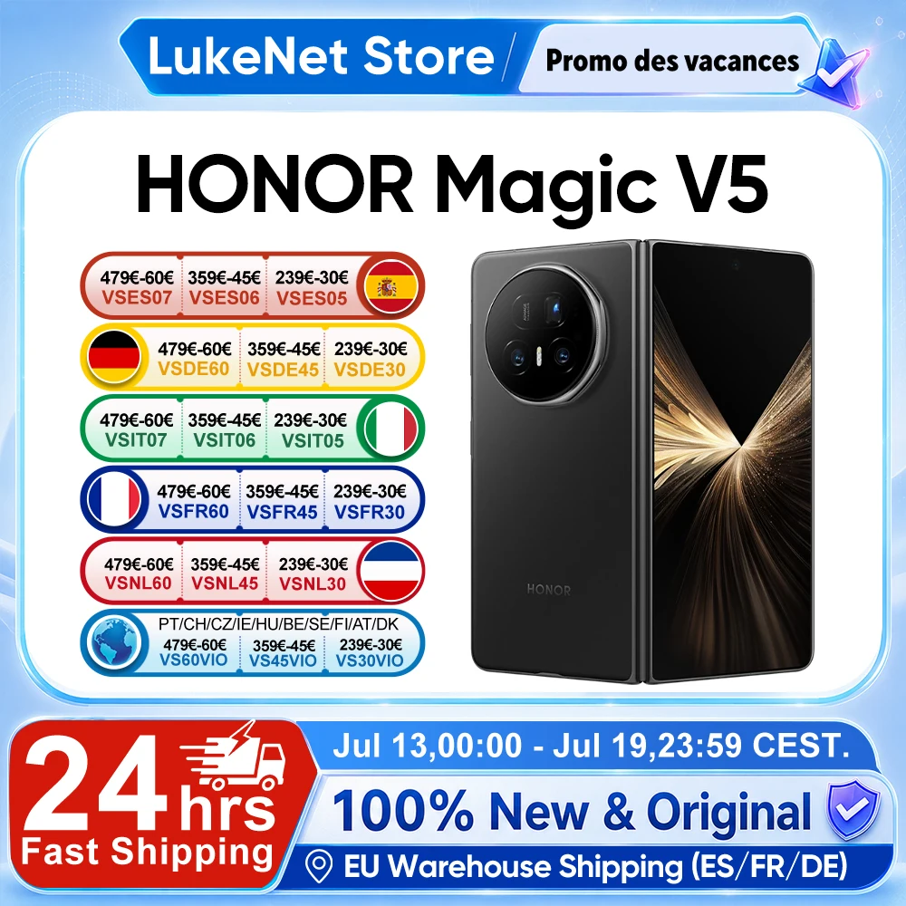 HONOR Magic V5 Versión Global Original Snapdragon 8 Elite Smartphone 5G Pantalla OLED Dual HDR 5820mAh 7.95″ 66W SuperCharge