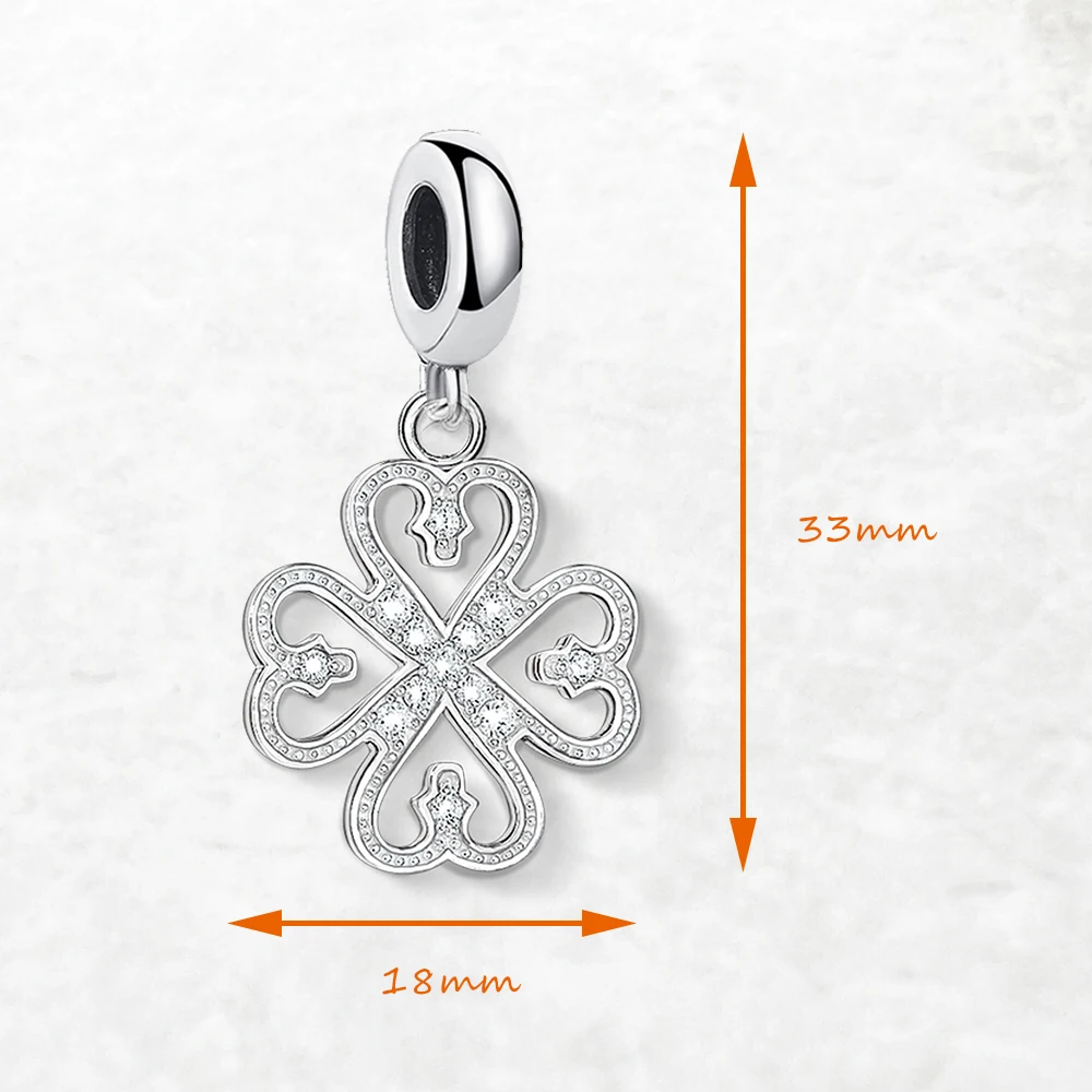 Heart Clover Lucky Dangle Charm Pendant For Women 925 Sterling Silver Trendy Brand New Gift